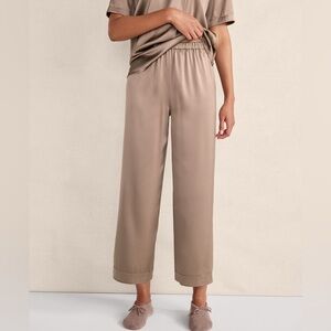 HAVEN WELL WITHIN Pants  Sz LG Beige Casual Lounge Wide Leg Ribbed Waist Pockets